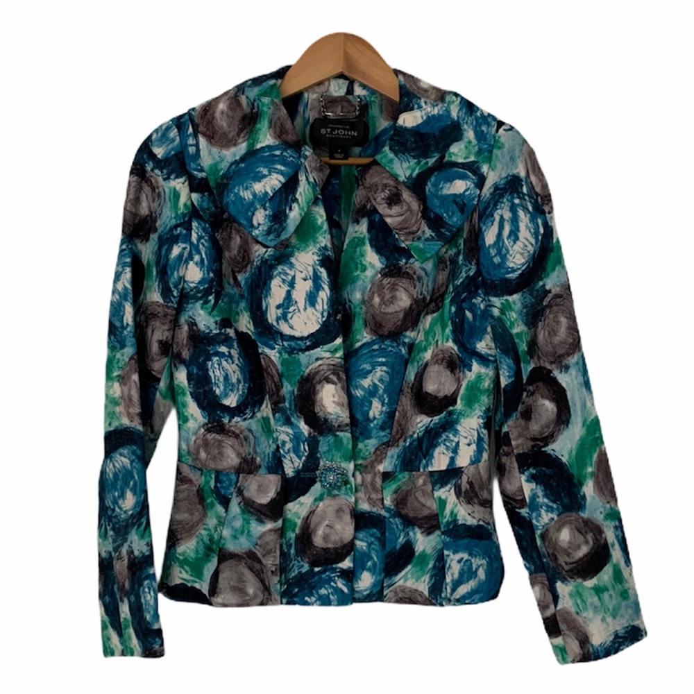ST JOHN COUTURE green blue floral blazer